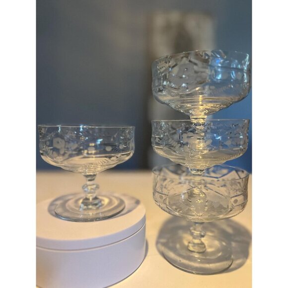 Set of 6 Vintage Crystal Coupe Glasses - Dessert Bowl | ChampagneTowwer - Picture 5 of 10